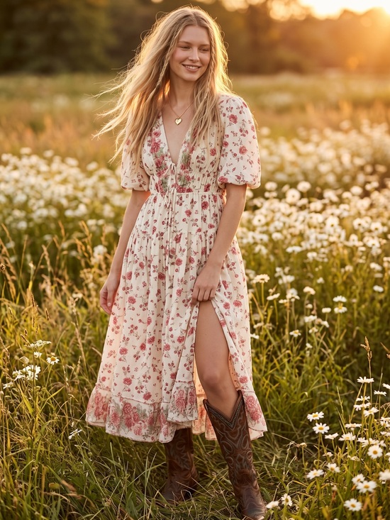 Free People Dresses & Skirts - Free People Lysette Maxi Dress in Tea Combo Small Bohemian Gypsy Indian Cotton